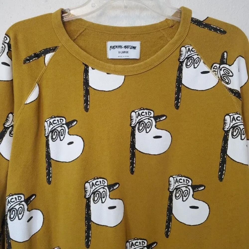 Snoopy Acid F cking Awesome Tee Rare Size XL Yellow Mustard Terry Cloth Inside
